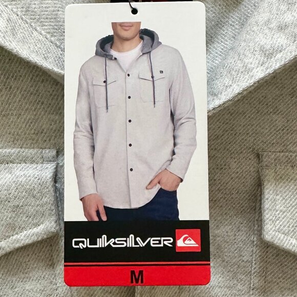 New Quiksilver Hooded Buttoned Flannel Shirt Men's Size M Gray Plaid Y2K Grunge - Picture 1 of 13
